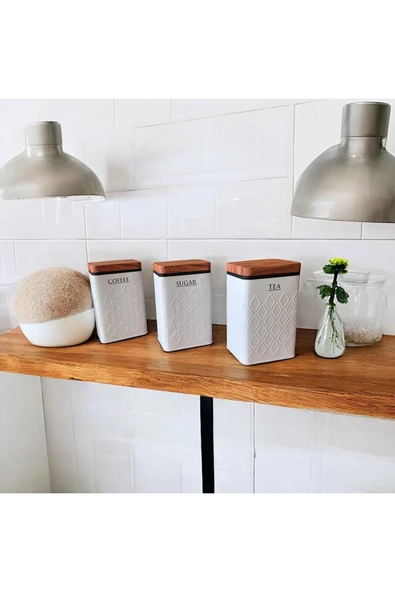 Bambu Görünümlü Kapak ve 3'lü Metal Kavanoz Seti (YENİ DESENLİ) ürün görseli 1