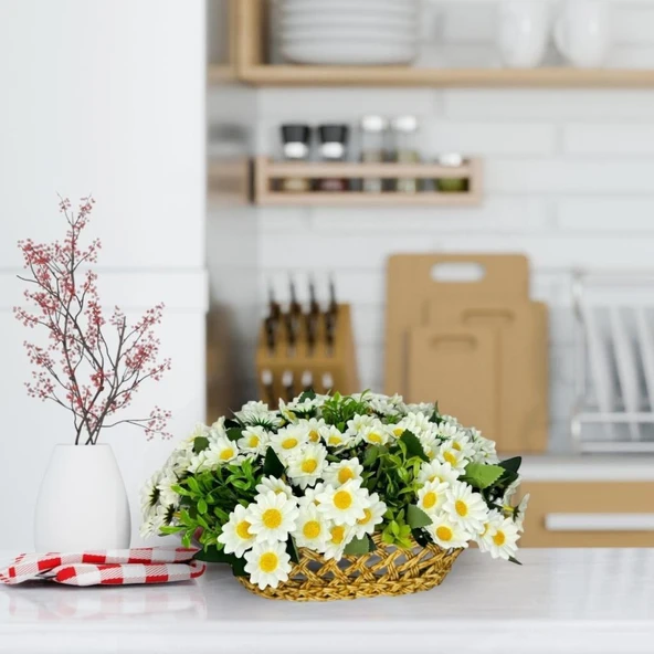 Nettenevime Yapay Çiçek Aranjmanı Sepettte Beyaz Kır Papatyası Aranjmanı Çiçek Sepeti - Resim 4