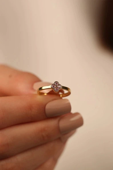 Minimal Yonca Altın Yüzük - Resim 2