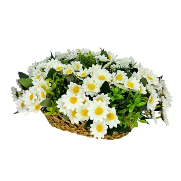 Nettenevime Yapay Çiçek Aranjmanı Sepettte Beyaz Kır Papatyası Aranjmanı Çiçek Sepeti - Resim 5