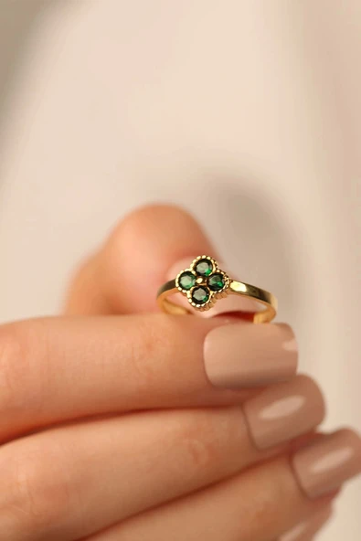 Minimal Yonca Altın Yüzük - Resim 3