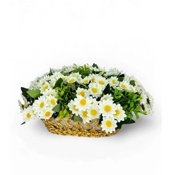 Nettenevime Yapay Çiçek Aranjmanı Sepettte Beyaz Kır Papatyası Aranjmanı Çiçek Sepeti ürün görseli