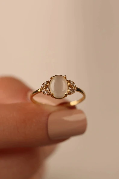 Beyaz Opal Taşlı Altın Yüzük - Resim 2