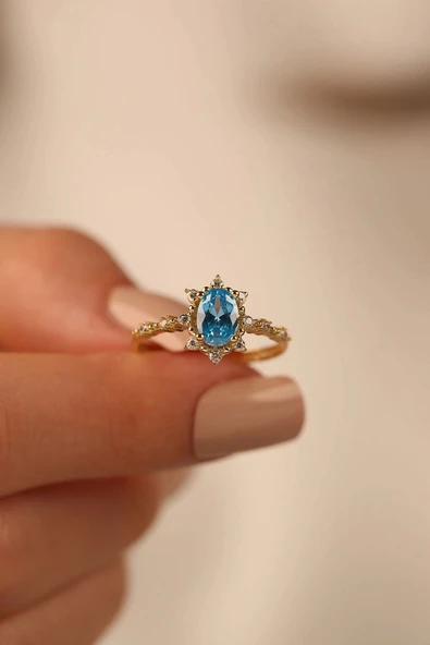 Opal Taşlı Lotus Altın Yüzük - Resim 2