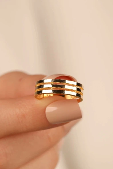 Düz Ajda 3 Sıra Kaburga Altın Yüzük - Resim 2