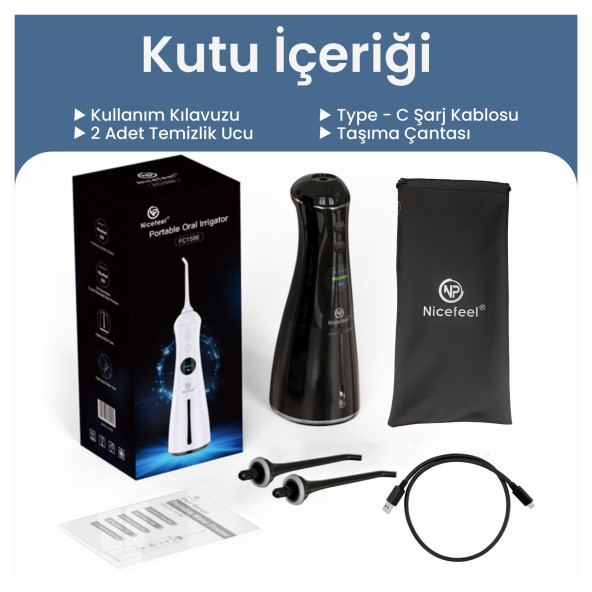 NPO Nicefeel FC1596 Taşınabilir,Şarjlı,Masajlı,Diş Teli/Protez Bakım Profesyonel Ağız Duşu-Siyah - 4