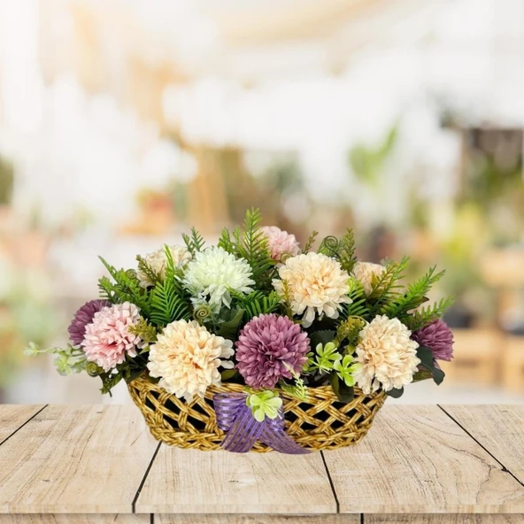 Nettenevime Yapay Çiçek Aranjmanı Sepettte Krizantem Aranjmanı Çiçek Sepeti - Resim 2