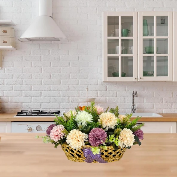 Nettenevime Yapay Çiçek Aranjmanı Sepettte Krizantem Aranjmanı Çiçek Sepeti - Resim 6