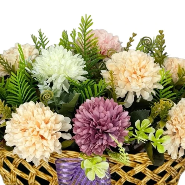 Nettenevime Yapay Çiçek Aranjmanı Sepettte Krizantem Aranjmanı Çiçek Sepeti - Resim 5