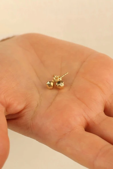 14 Ayar 3mm Kalemli Top Altın Küpe - 3