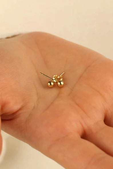 14 Ayar 2mm Top Altın Küpe - 2