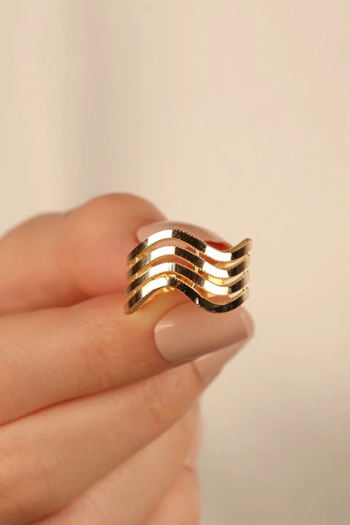 14 Ayar Altın Zikzak Ajda 4 Sıra Kaburga Yüzük - Resim 2