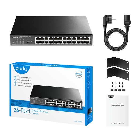 CUDY GS1024 24Port 10/100/1000Mbps VLAN&Extend Mode 11" Rock-Mount Çelik Gigabit Ethernet Switch - 4