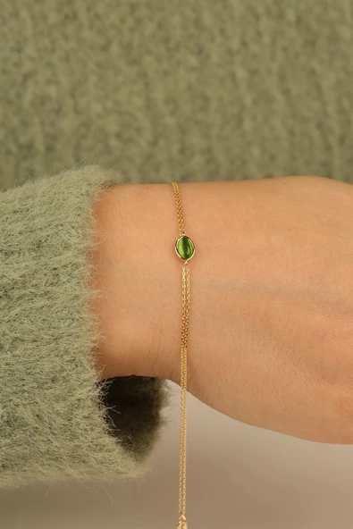 Yeşil Opal Taşlı Altın Bileklik - Resim 2