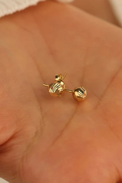 14 Ayar 3mm Kalemli Top Altın Küpe - 2