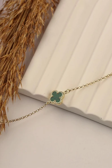 14 Ayar Altın Yeşil Yonca Bileklik - Resim 2
