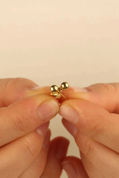 14 Ayar 2mm Top Altın Küpe - 3
