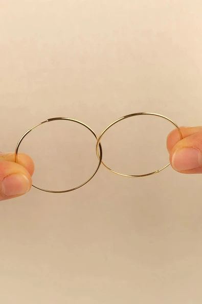 14 Ayar 3cm Halka Altın Küpe - 3