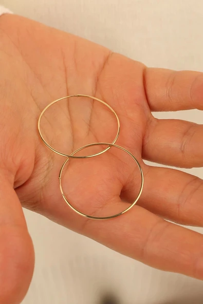 14 Ayar 3cm Halka Altın Küpe