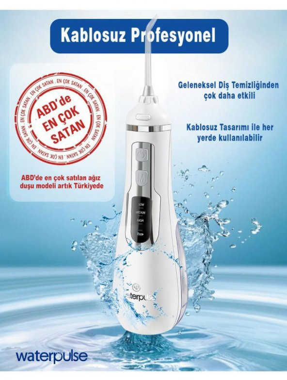 WaterPulse WP-V500-W Water Flosser Taşınabilir Şarjlı Masajlı Diş Protez Bakım ve Ağız Duşu - 3
