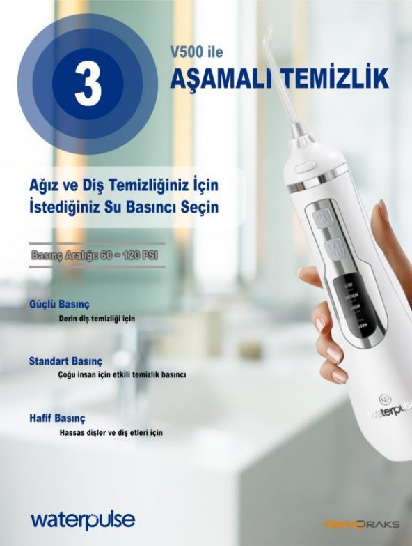 WaterPulse WP-V500-W Water Flosser Taşınabilir Şarjlı Masajlı Diş Protez Bakım ve Ağız Duşu - 4