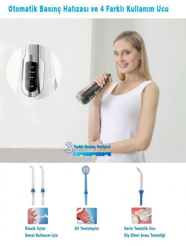 WaterPulse WP-V500-W Water Flosser Taşınabilir Şarjlı Masajlı Diş Protez Bakım ve Ağız Duşu - 8