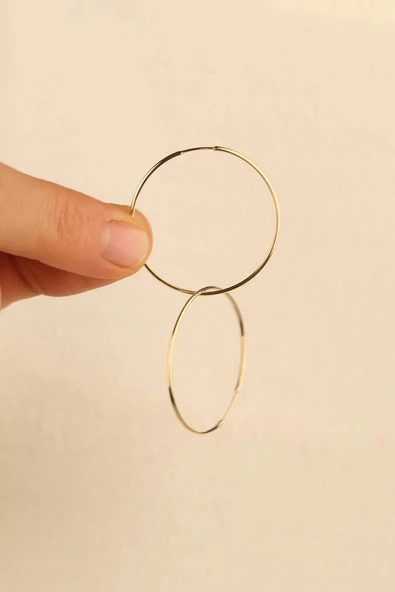 14 Ayar 3cm Halka Altın Küpe - 5