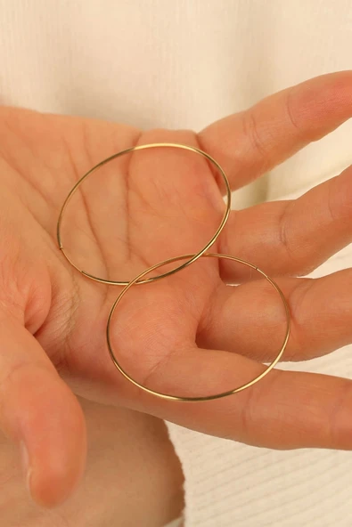 14 Ayar 4cm Halka Altın Küpe - 2