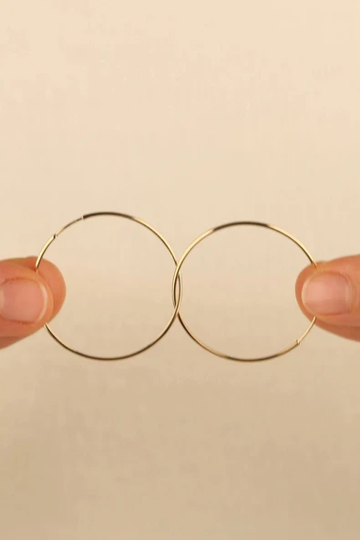 14 Ayar 3cm Halka Altın Küpe - 4