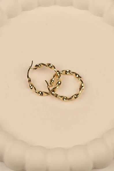 14 Ayar 2 cm Kıvrımlı Halka Altın Küpe - 4