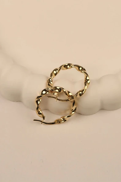 14 Ayar 2 cm Kıvrımlı Halka Altın Küpe - 5