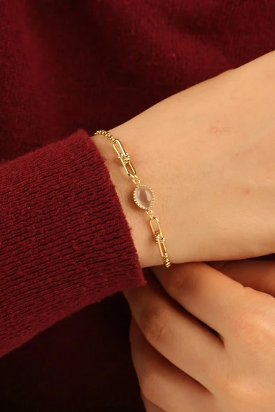 Opal Taşlı Doç Zincir Altın Bileklik