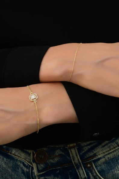 Altın Kaplama Gümüş Baget Bileklik - 6