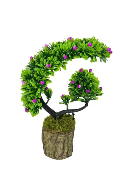 Nettenevime Yapay Çiçek Bonsai Ağacı Kütük Saksıda Lila Tomurcuklu Hilal Model Dekoratif Yapay Ağaç Bonzai 30*20 CM - Resim 7
