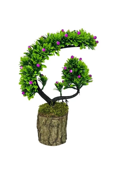 Nettenevime Yapay Çiçek Bonsai Ağacı Kütük Saksıda Lila Tomurcuklu Hilal Model Dekoratif Yapay Ağaç Bonzai 30*20 CM - Resim 5
