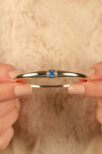 14 Ayar Lacivert Baget Taşlı Altın Kelepçe - 4