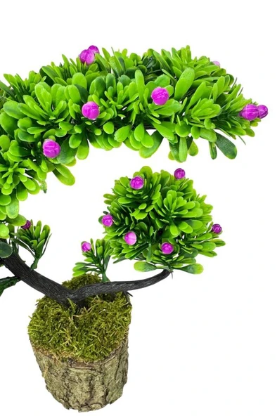 Nettenevime Yapay Çiçek Bonsai Ağacı Kütük Saksıda Lila Tomurcuklu Hilal Model Dekoratif Yapay Ağaç Bonzai 30*20 CM - Resim 3
