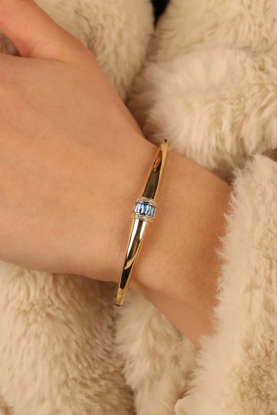 14 Ayar Lacivert Baget Taşlı Altın Kelepçe - 2