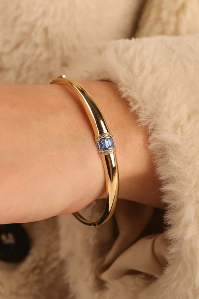 14 Ayar Lacivert Baget Taşlı Altın Kelepçe