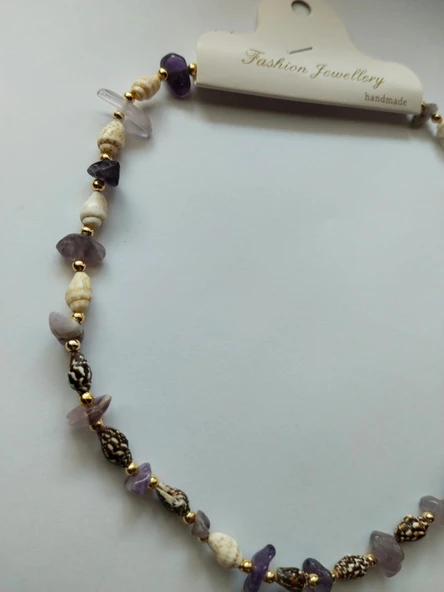 Ametist Doğaltaş Deniz Kabuğu Çivi Kesim  Kolye Aksesuar Takı Hediyelik - 3