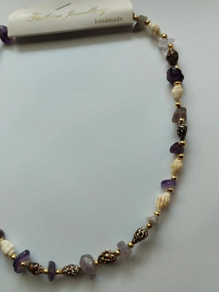 Ametist Doğaltaş Deniz Kabuğu Çivi Kesim  Kolye Aksesuar Takı Hediyelik - 4