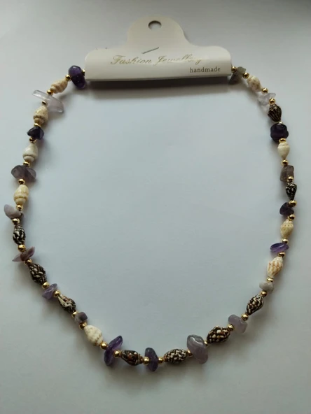 Ametist Doğaltaş Deniz Kabuğu Çivi Kesim  Kolye Aksesuar Takı Hediyelik - 5