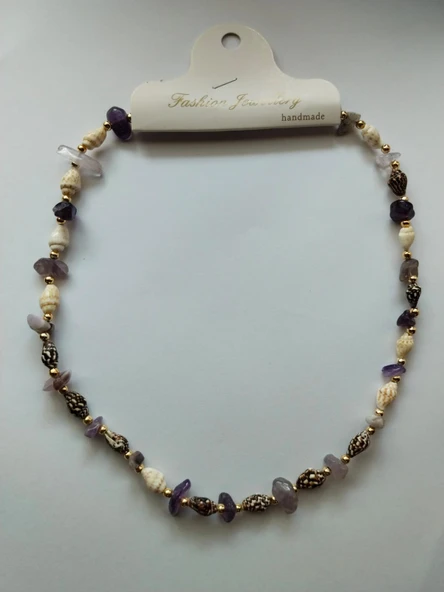 Ametist Doğaltaş Deniz Kabuğu Çivi Kesim  Kolye Aksesuar Takı Hediyelik