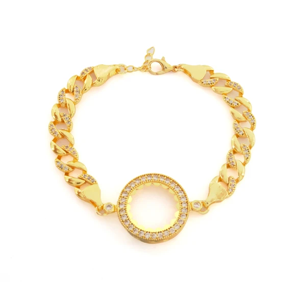 Çeyrek Altın Çerçeve Bileklik Çelik Altın Kaplama Figaro Model BLK-1069