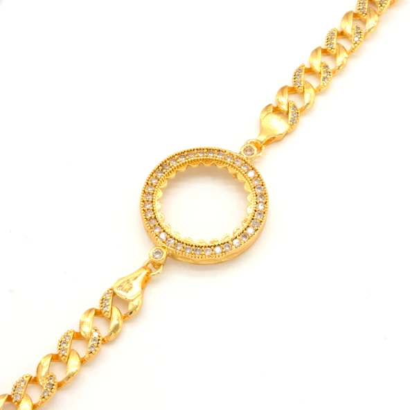 Yarım Altın Çerçeve Bileklik Çelik Altın Kaplama Figaro Model BLK-1068 - 2