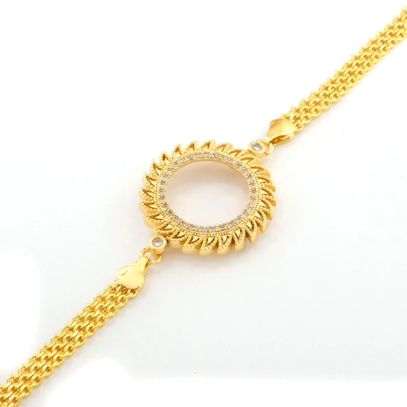 Yarım Altın Çerçeve Bileklik Çelik Altın Kaplama Güneş Model BLK-1083 - 2