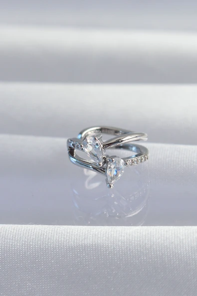 Pirinç Gümüş Renk Zirkon Taşlı Damla Earcuff Küpe - TJ-BKP9334