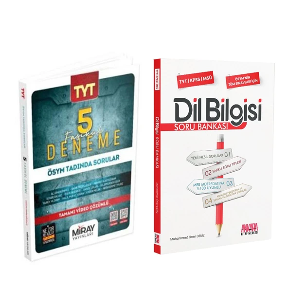 Miray Yayınları TYT Tüm Dersler Fasikül 5 Deneme ve AKM Dil Bilgisi Soru Bankası Seti 2 Kitap