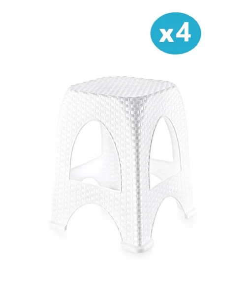 Omnipazar SY-4666 Plastik Hasır Tabure Büyük Boy 4'lü Set - 3