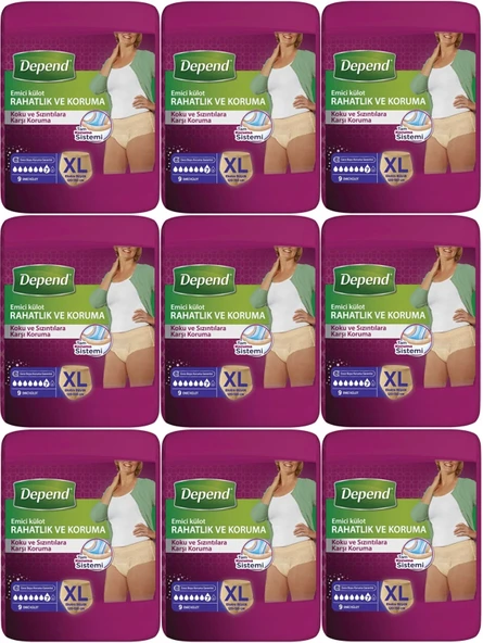 Depend Emici Külot Hasta Bezi XL - Extra Büyük Kadın 90 Adet (9PK*10)